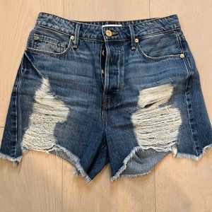 Good American Bombshell Denim Distressed Cutoff Shorts High Rise Size 25